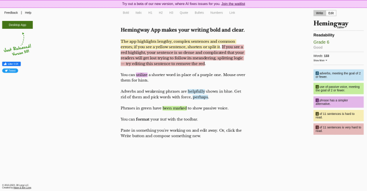 Hemingway Editor App